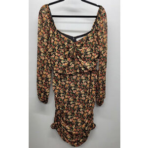 FLORET STUDIOS Floral Print Long Sleeve Minidress In Black-rust